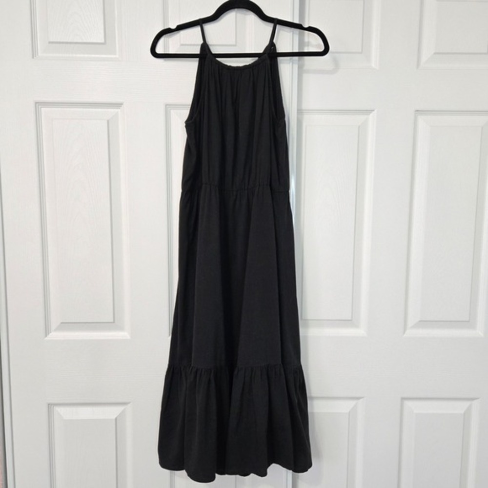 Banana Republic‎ M Black Tiered Midi Dress Halter Neck Spaghetti Strap